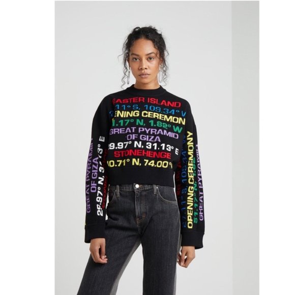 Opening Ceremony Sweaters - Opening Ceremony Destination Boxy Crewneck Intarsia Knit Sweater